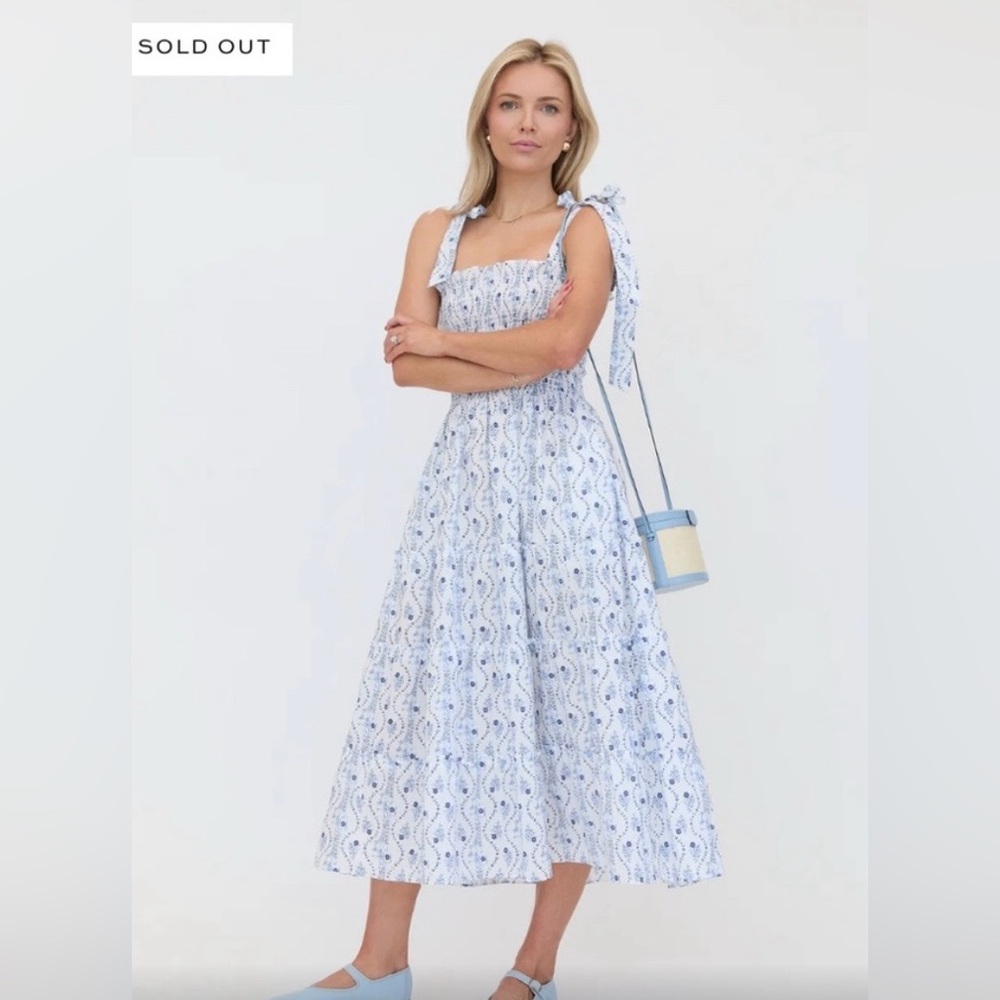Hill House Ribbon Ellie Dress in Blue Vine Stripe